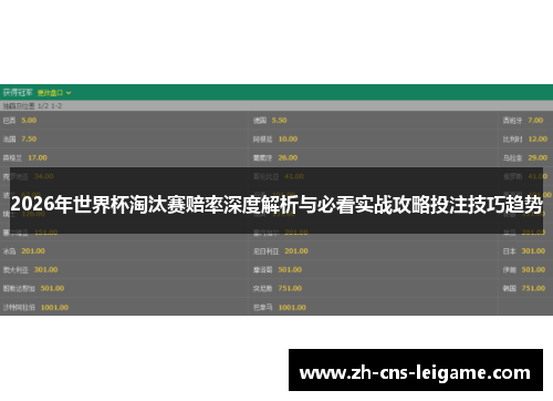 2026年世界杯淘汰赛赔率深度解析与必看实战攻略投注技巧趋势