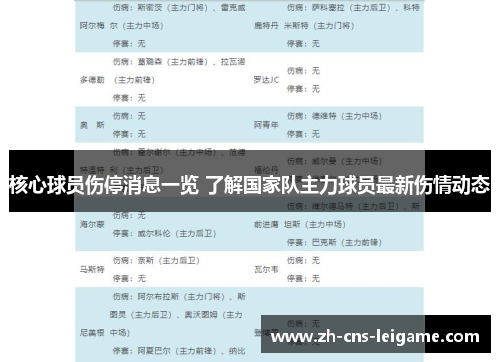 核心球员伤停消息一览 了解国家队主力球员最新伤情动态